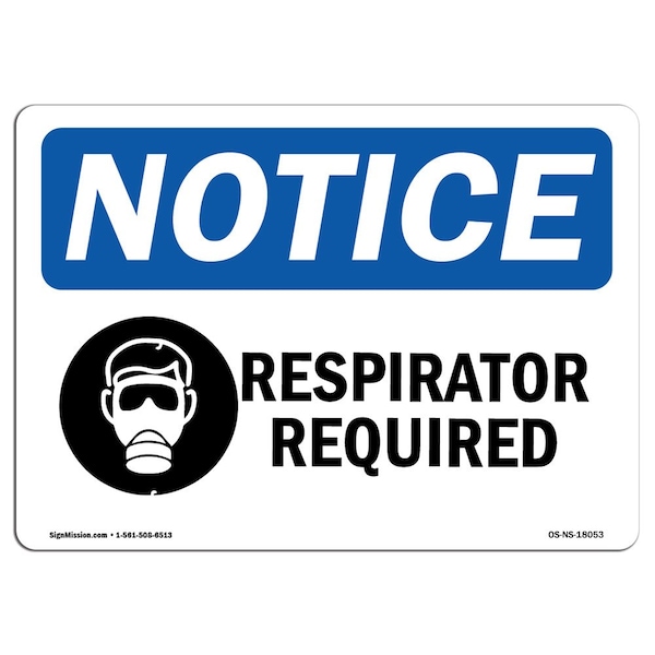 OSHA Sign, Respirator Required W/, 24in X 18in Peel And Stick Wall Graphic, 24" W, 18" H, Landscape